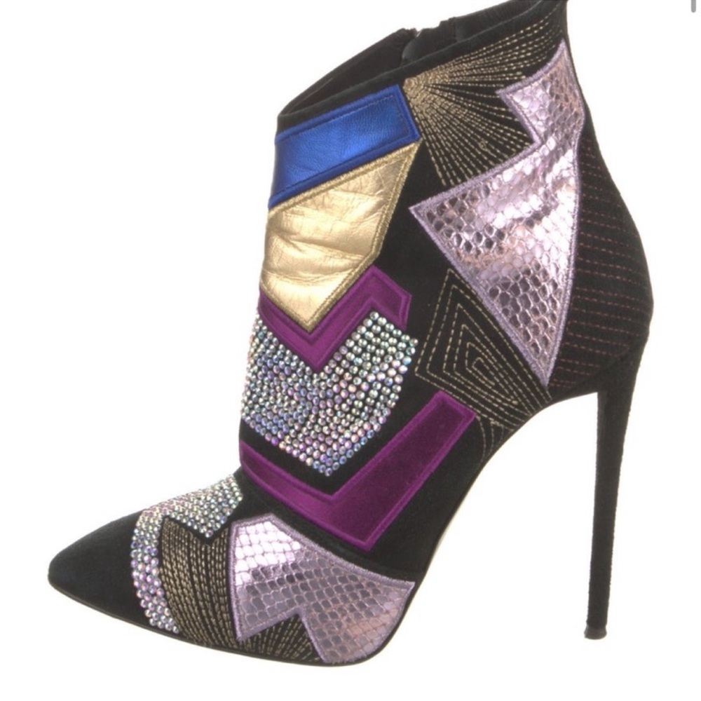 Giuseppe Zanotti Black and Multicolor Geometric Heeled Boots